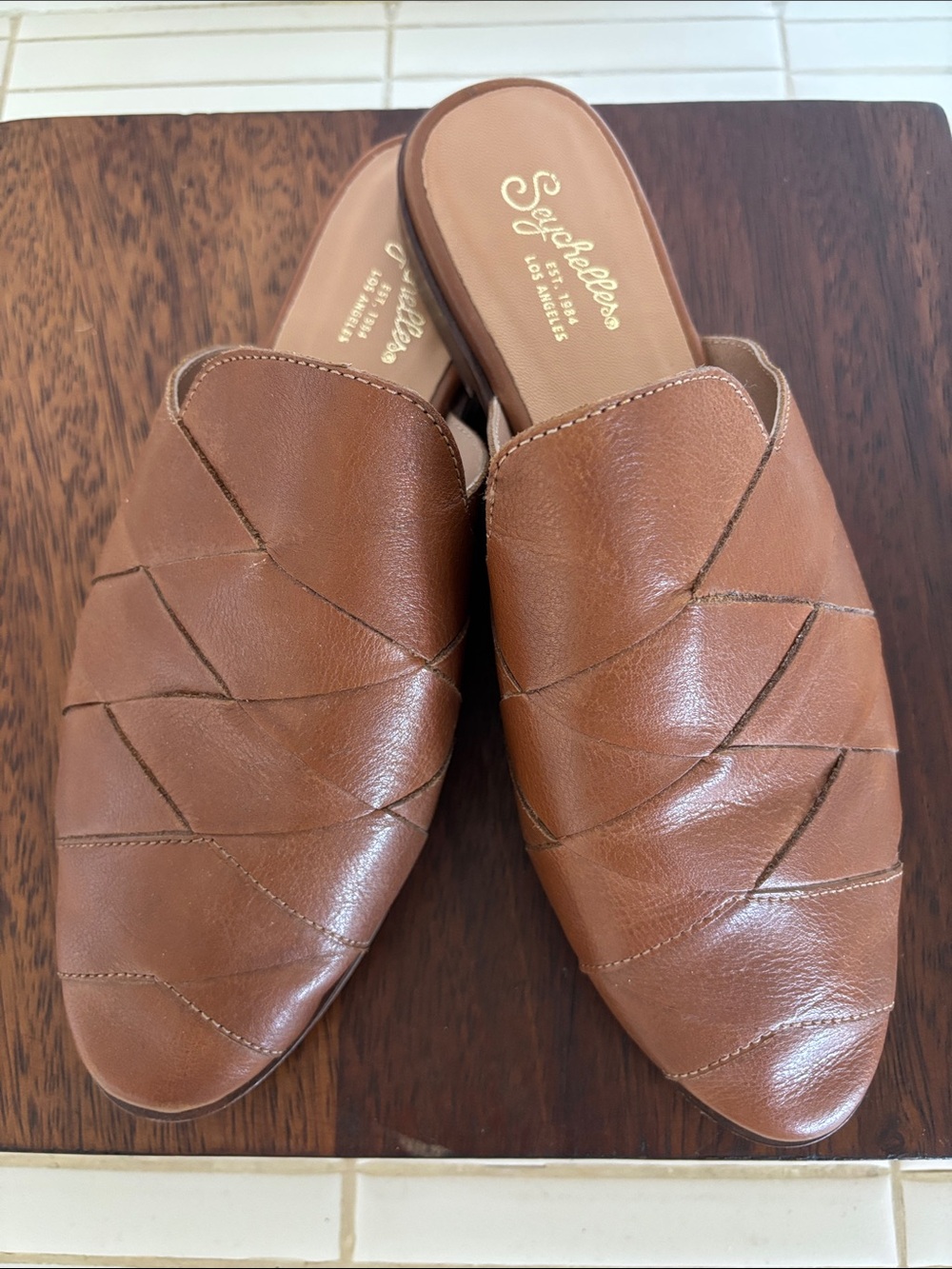 Seychelles Brown Leather Woven Slip-On Mules 8.5B